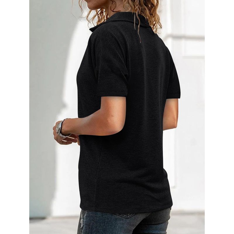 TIOZONEY - Blusa con cuello y cremallera-Negro