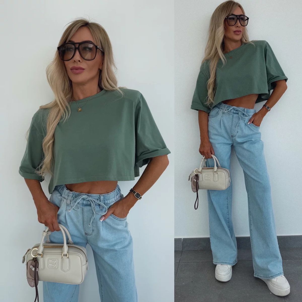 TIOZONEY - Blusa corta para mujer-Verde