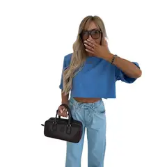 TIOZONEY - Blusa corta para mujer-Azul