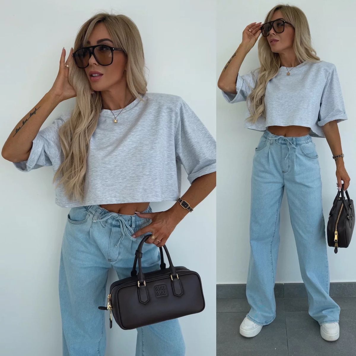 TIOZONEY - Blusa corta para mujer-Gris