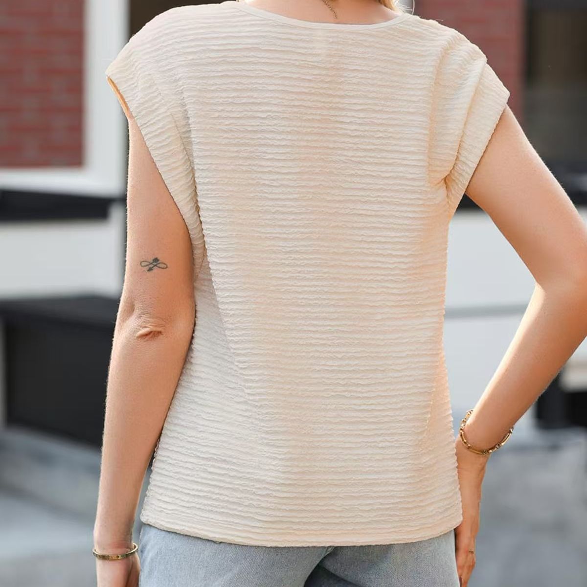 TIOZONEY - Blusa de mujer con cuello en V-Beige