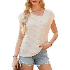 TIOZONEY - Blusa de mujer con cuello en V-Beige
