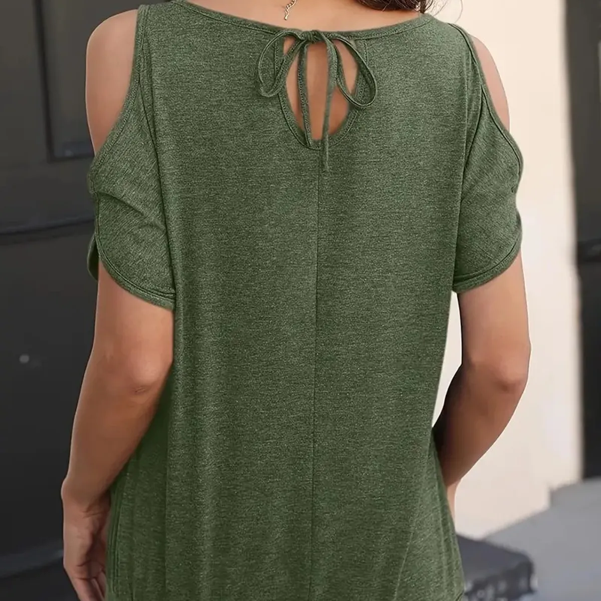 TIOZONEY - Blusa con hombros descubiertos para mujer-Verde