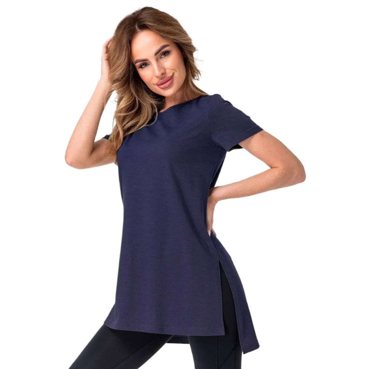 TIOZONEY - Camisa de manga corta con cuello redondo holgado-Azul