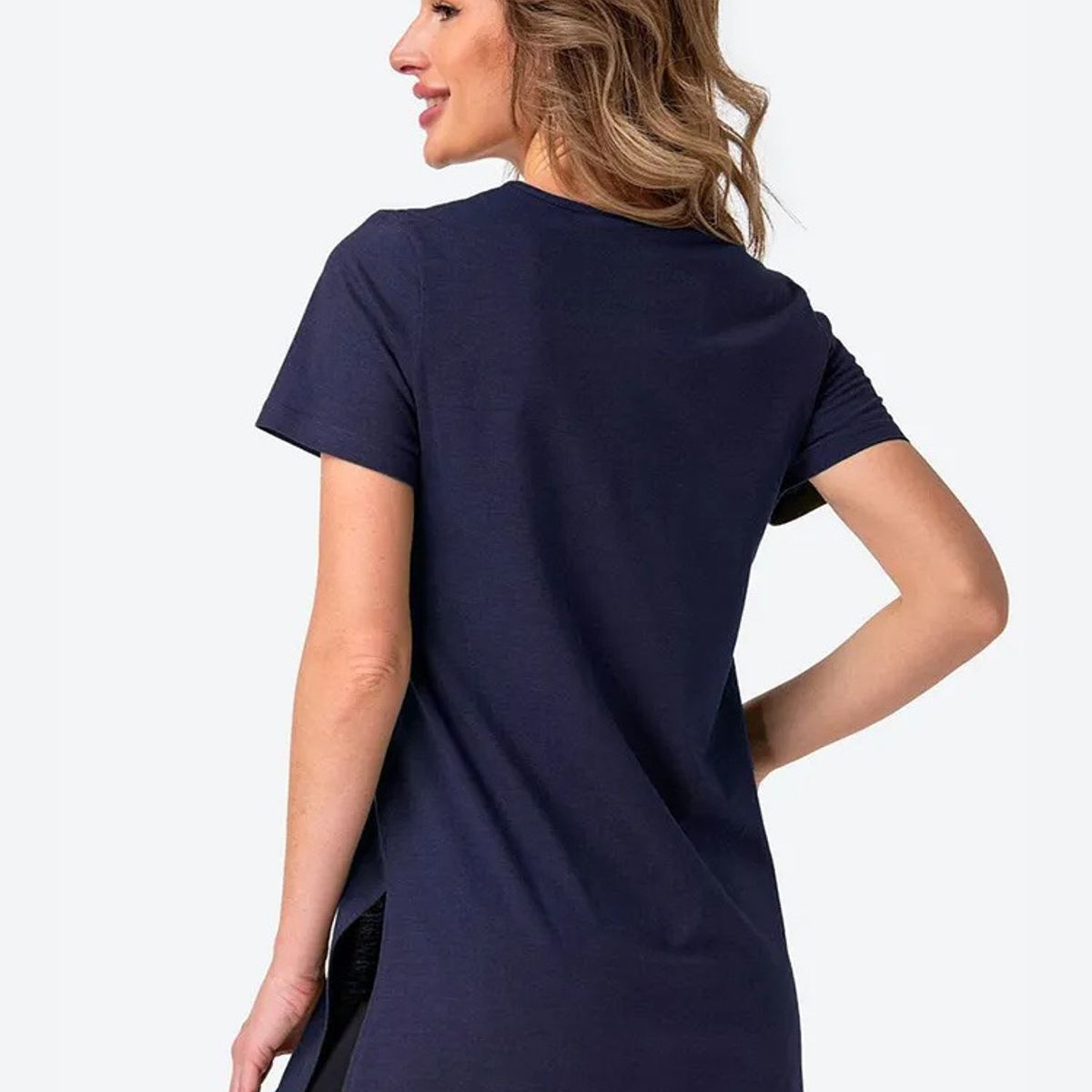 TIOZONEY - Camisa de manga corta con cuello redondo holgado-Azul