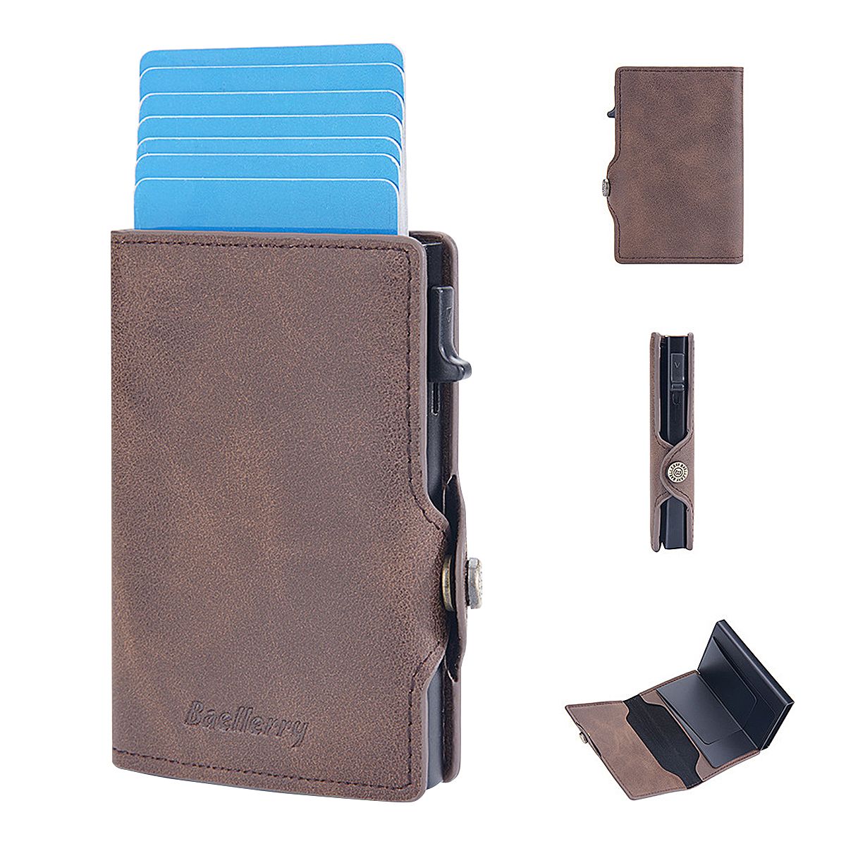 SUPERCENTER - Billetera Compacta Anti Clonación Robo Tarjetero Cuero Café