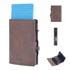 SUPERCENTER - Billetera Compacta Anti Clonación Robo Tarjetero Cuero Café