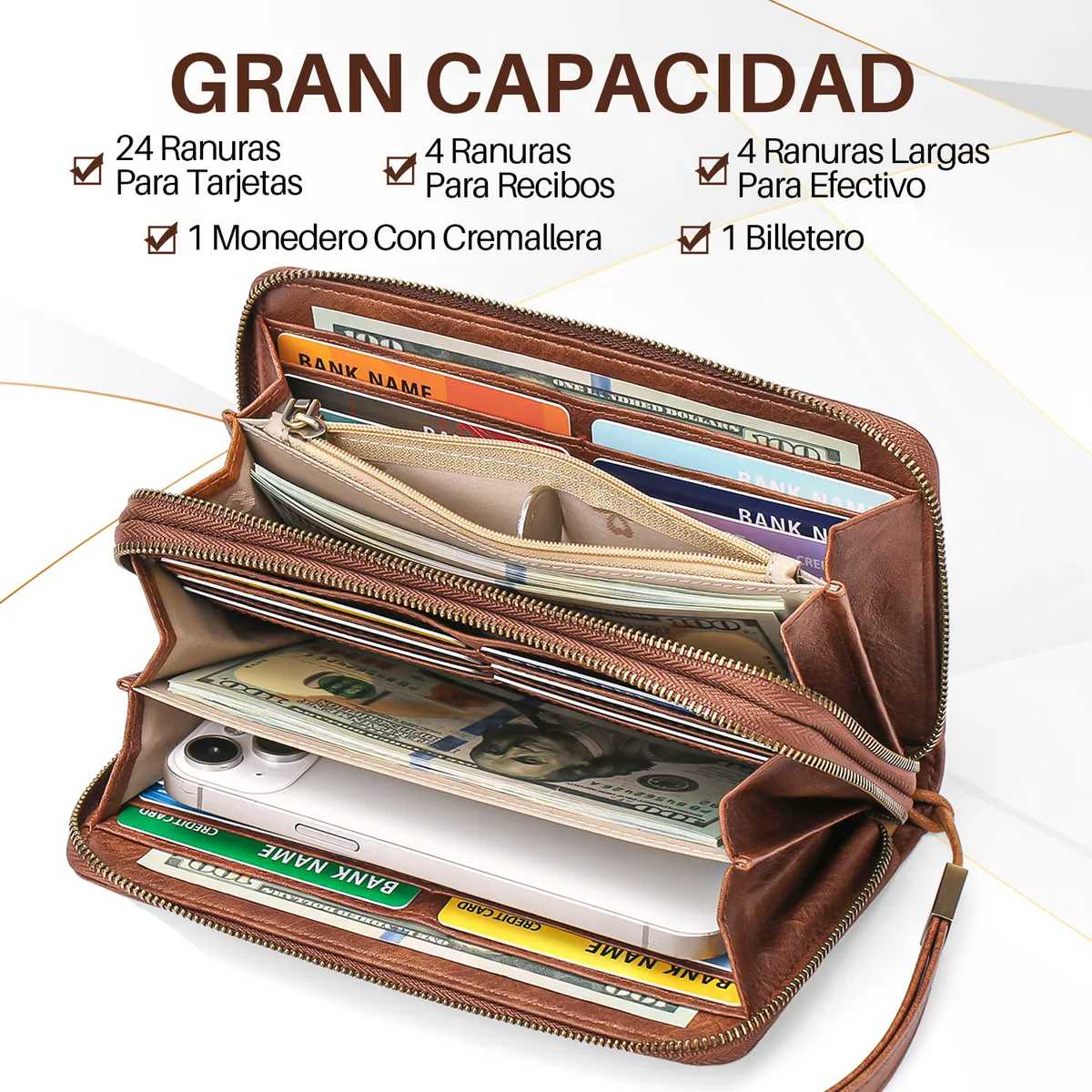 SLOWTON - Cartera De Mujer Rfid Bloqueo Billetero Doble Gran Capacidad