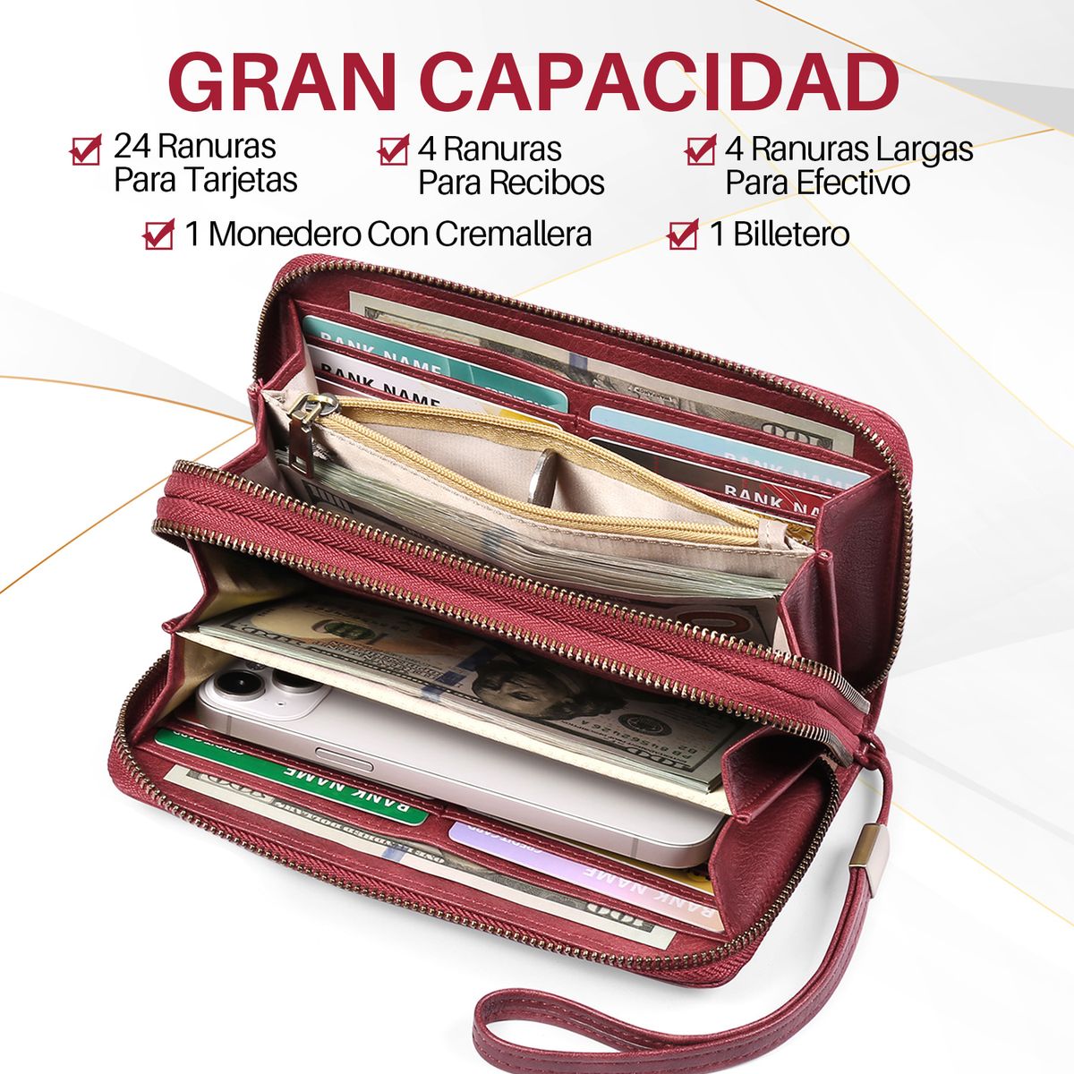 SLOWTON - Cartera De Mujer Rfid Bloqueo Billetero Doble Gran Capacidad