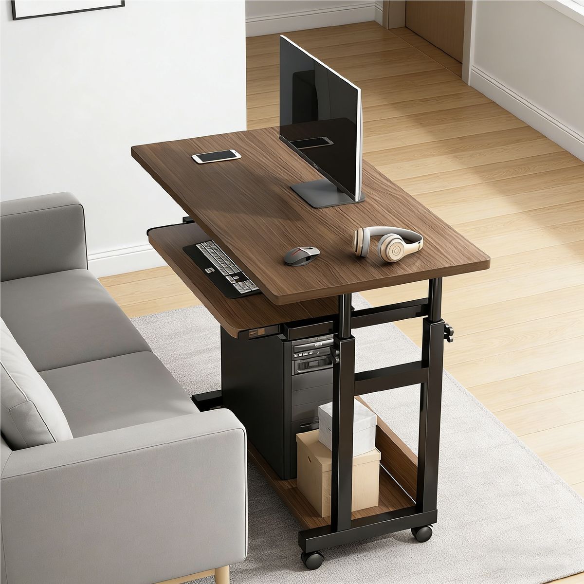 YOMYM - Escritorio Móvil Con Ruedas Y Altura Ajustable 80×45×69-90CM