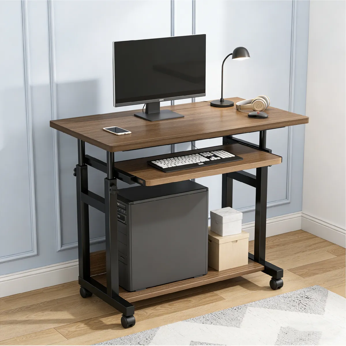 YOMYM - Escritorio Móvil Con Ruedas Y Altura Ajustable 80×45×69-90CM