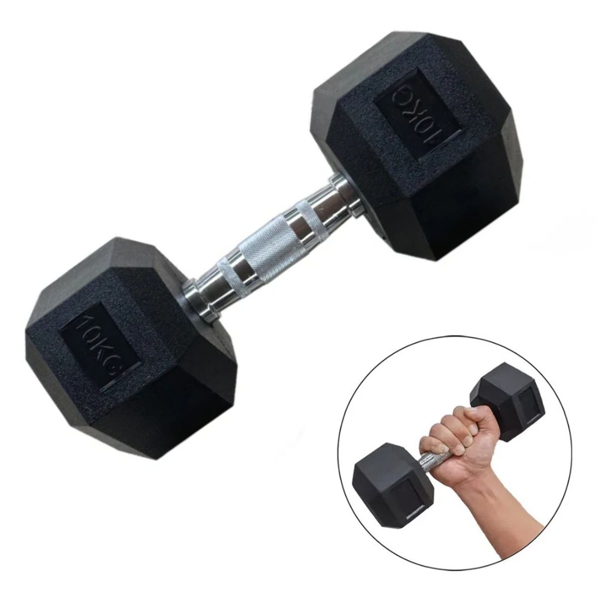 MUNDO MAGIA - Mancuerna Hexagonal 10 Kg Acero Y Caucho Negro