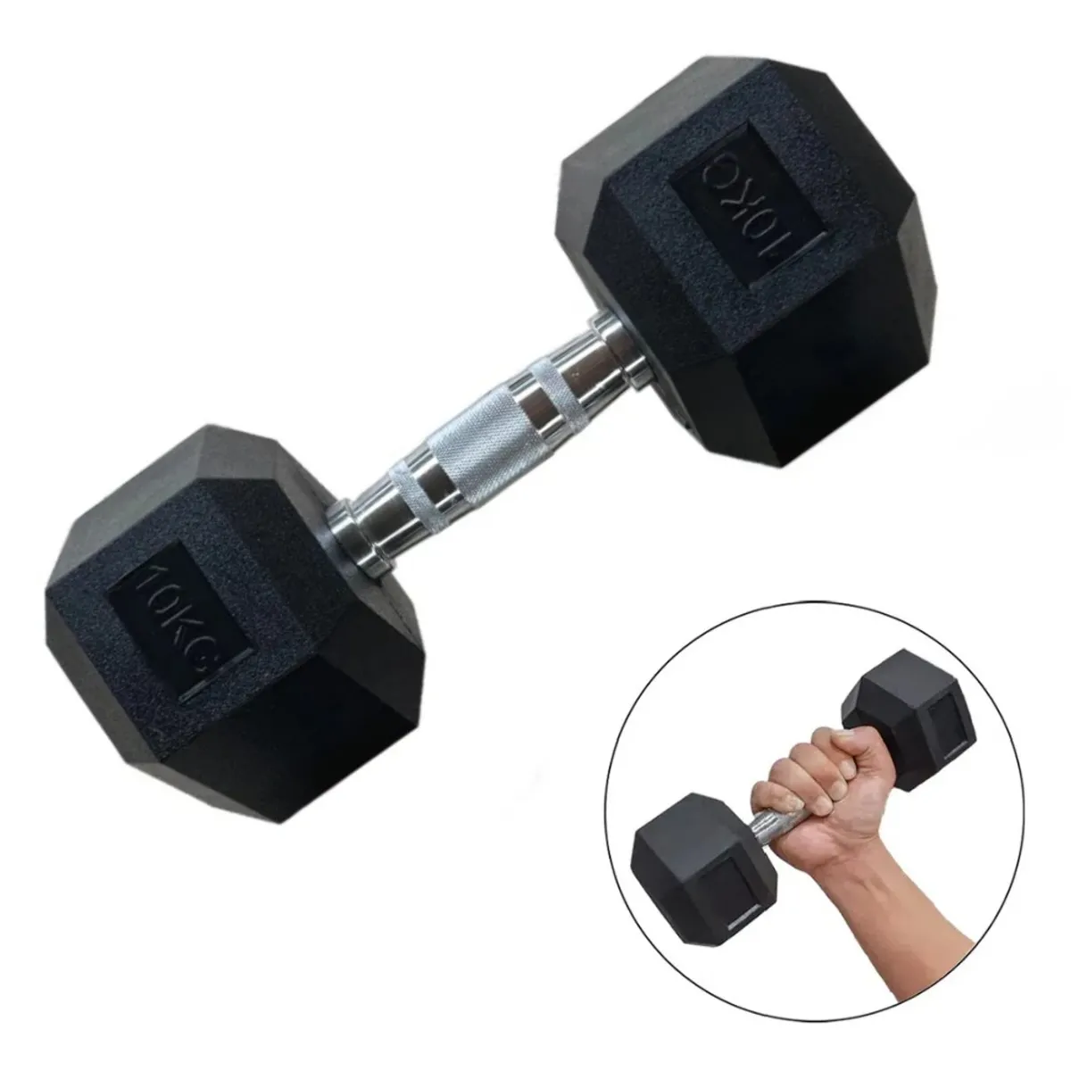 MUNDO MAGIA - Mancuerna Hexagonal 10 Kg Acero Y Caucho Negro