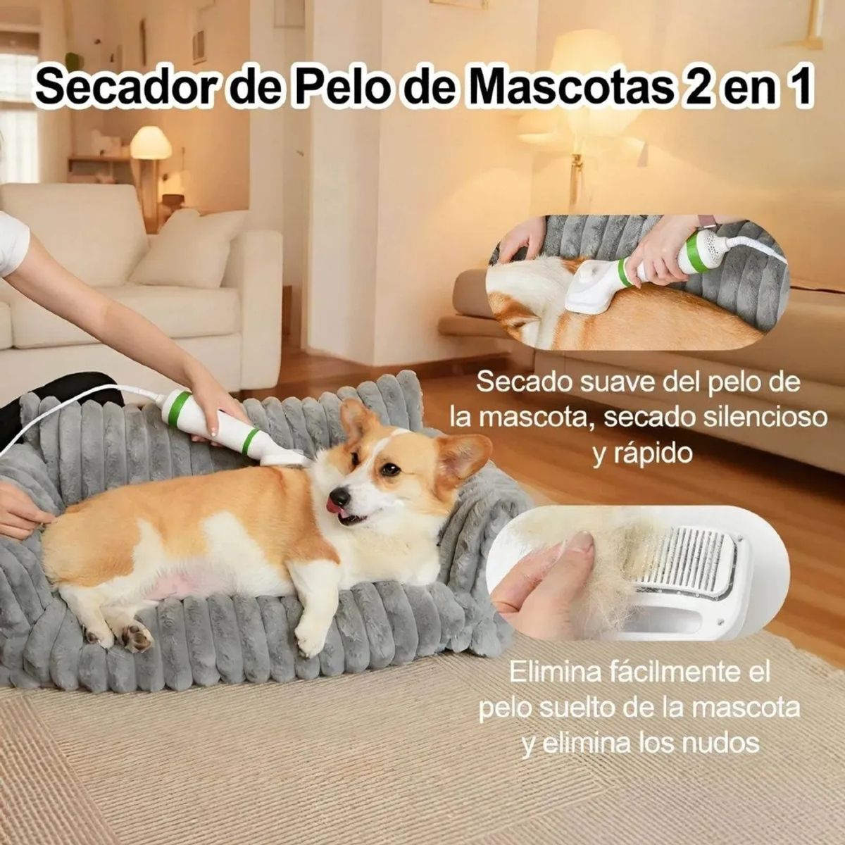 IRM - Cepillo Secador De Pelo Mascota 2 En 1 Perro Gato Peine Electrico Silencioso Calidad Pro FIGOIMPORT