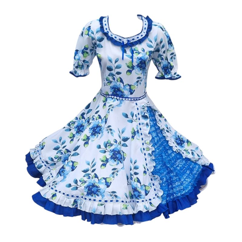 GENERICO - Vestido Huasa Cueca China Talla M Bailes Tipicos Blanco Azul