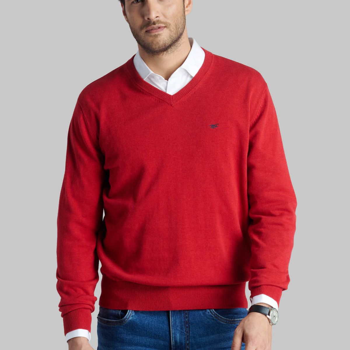 FEROUCH - Sweater V Neck Melange Rojo Ferouch