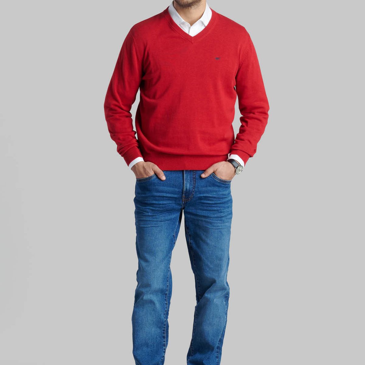 FEROUCH - Sweater V Neck Melange Rojo Ferouch