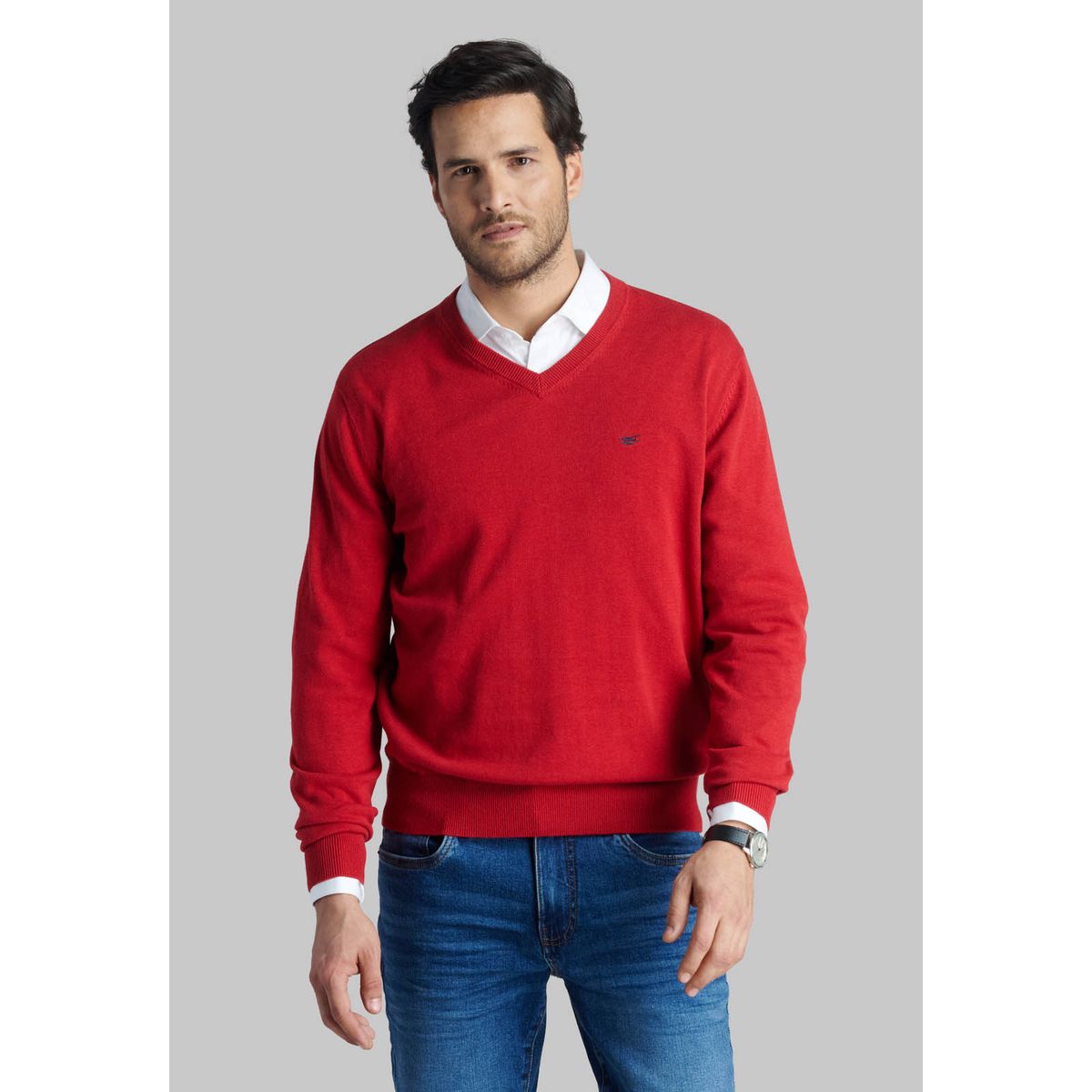 FEROUCH - Sweater V Neck Melange Rojo Ferouch