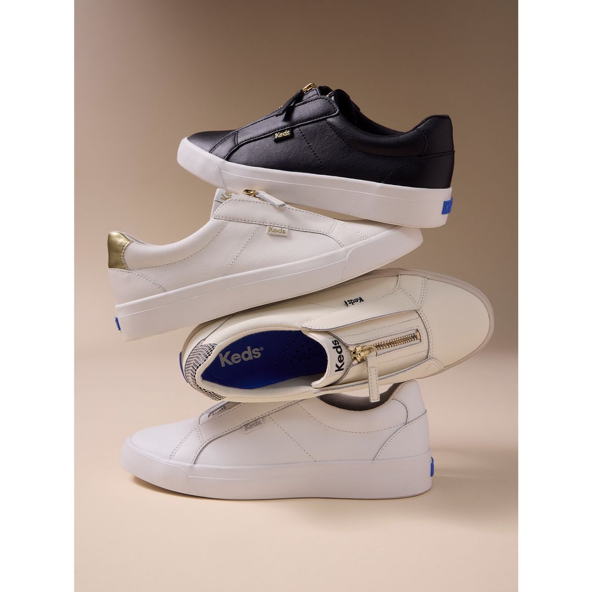 KEDS - Zapatilla Cuero Mujer Pursuit Zip Lthr Beige KEDS