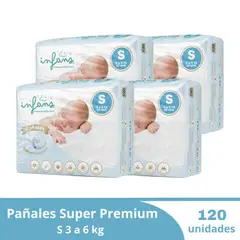INFANS - Pañales Premium Baby Care Talla S 120 Unidades