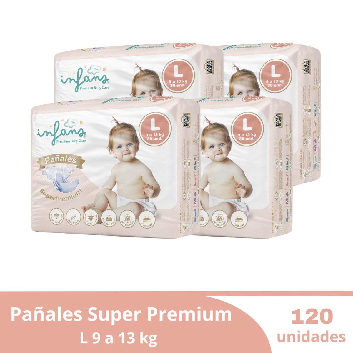 GENERICO - Pañales INFANS Premium Baby Care Talla L 120 Unidades