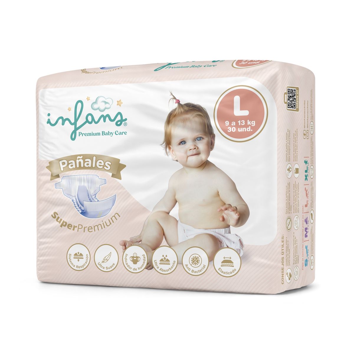 GENERICO - Pañales INFANS Premium Baby Care Talla L 120 Unidades