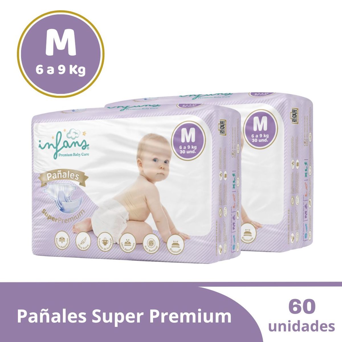 GENERICO - Pañales INFANS Premium Baby Care Talla M 60 Unidades