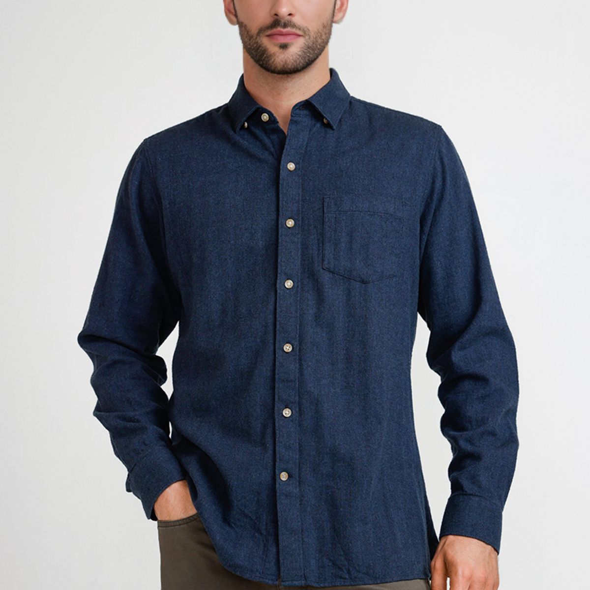 TRIAL - Camisa Franela Hombre Bernabeu Azul Marino