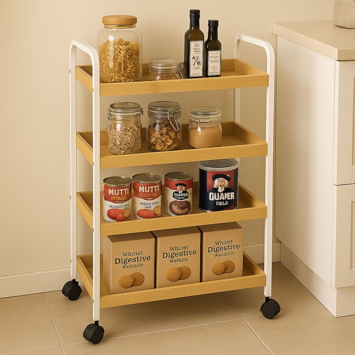 GENERICO - Estante Almacenamiento Con 4 Niveles De Madera Con Ruedas