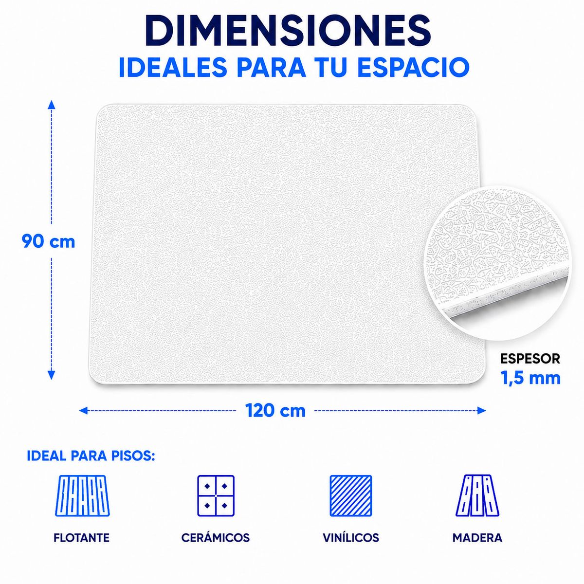 TERMOLAM - Protector de Piso Liso - Rectangular - Tamaño 90x120 cm - 1,5mm de espesor