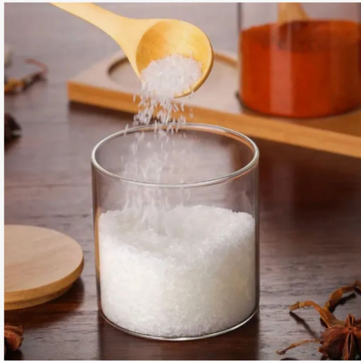 GENERICO - Frasco de Vidrio con Tapa y Cuchara Bambu 380 Ml