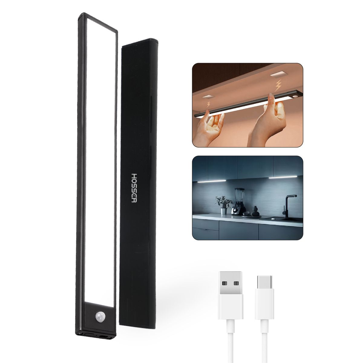 HOSSER - Aplique pared Luz Led Hosser Barra Portatil Sensor de Movimiento 30cm