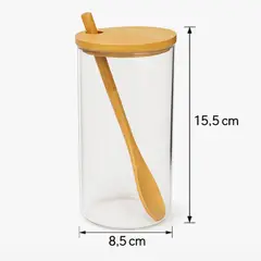 GENERICO - Frasco de Vidrio con Tapa y Cuchara Bambu 600 Ml