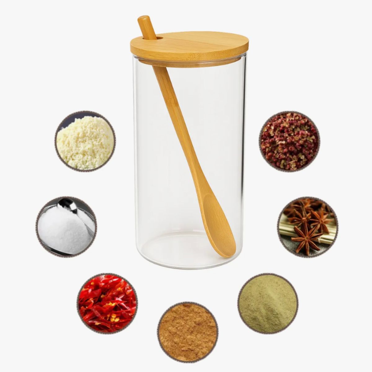 GENERICO - Frasco de Vidrio con Tapa y Cuchara Bambu 600 Ml