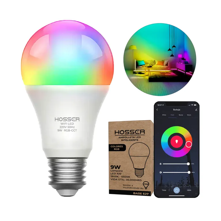 HOSSER Ampolletas Led E27 Hosser Inteligente Led Alexa Google 9W RGB ...
