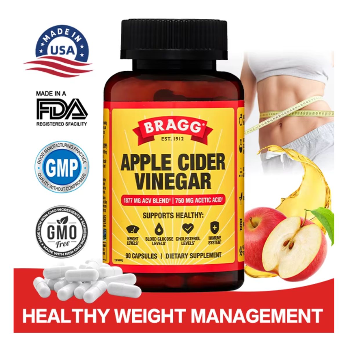 GENERICO - Bragg Vinagre De Manzana Apple Cider Vinegar 1877mg 90 Caps