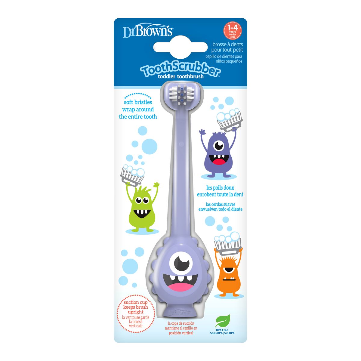 DR BROWNS - Cepillo De Dientes Bebés Monstruo Morado 1-4 Años Dr Brown´s