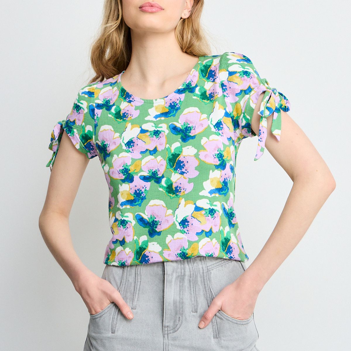 IO - Polera Manga Corta Mujer Celeste Io