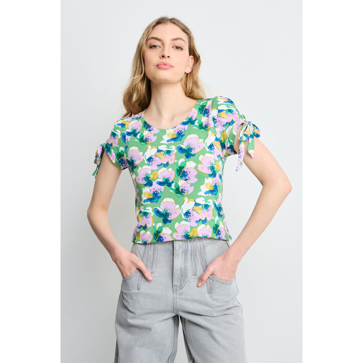 IO - Polera Manga Corta Mujer Celeste Io