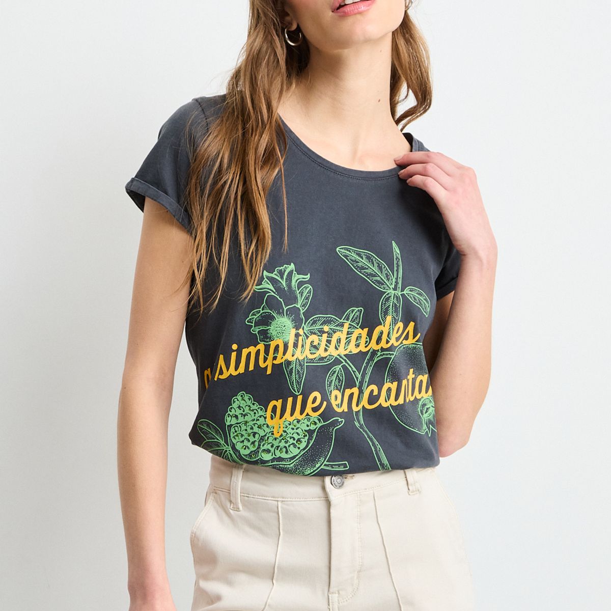 IO - Polera Manga Corta Mujer Gris Io