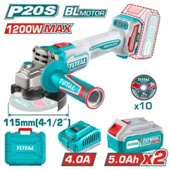 TOTAL - Esmeril angular 4 1/2" 20v + 2 baterias 5ah + cargador + 10 discos