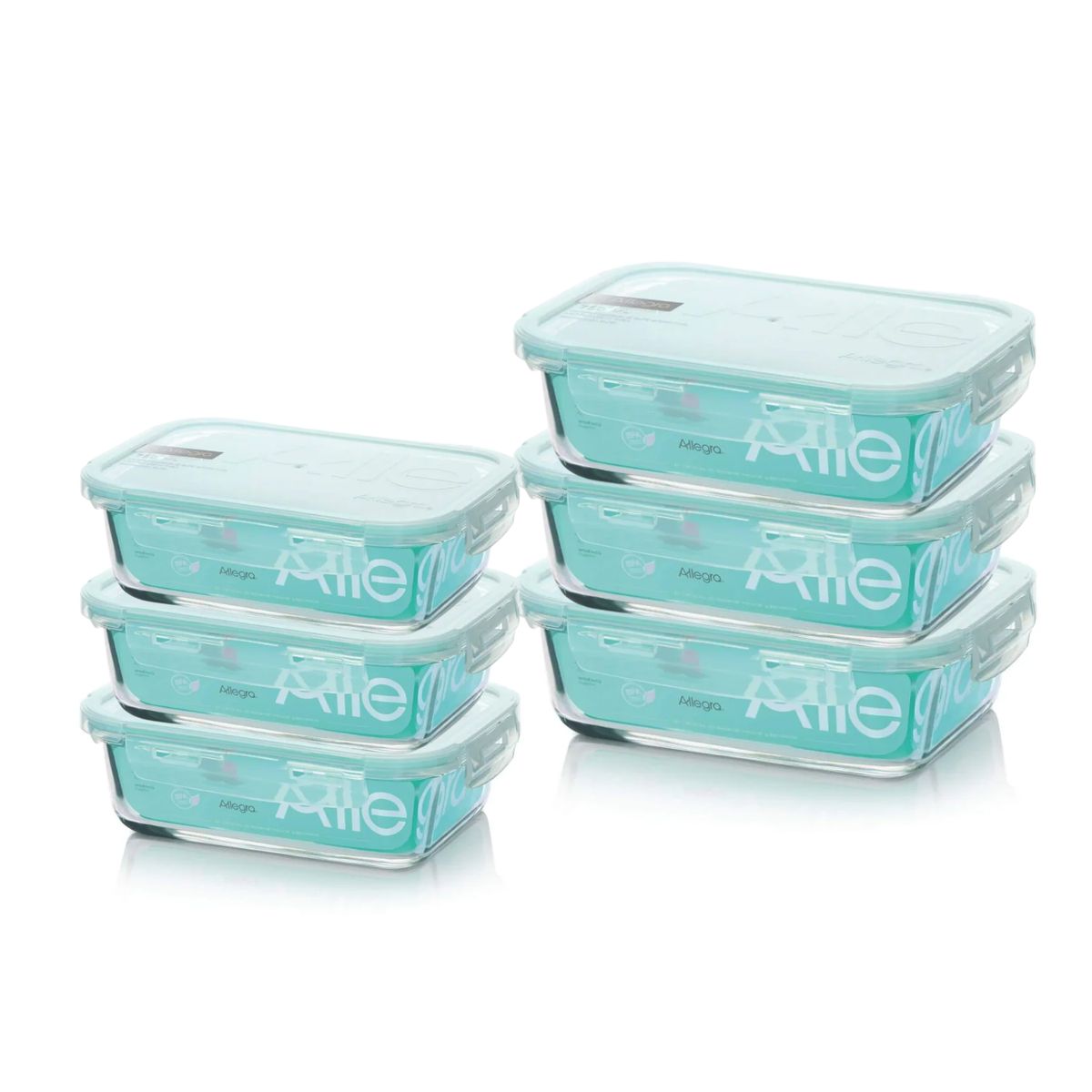 ALLEGRA - Pack 6 Contenedores Hermeticos Vidrio Rectangular Allegra