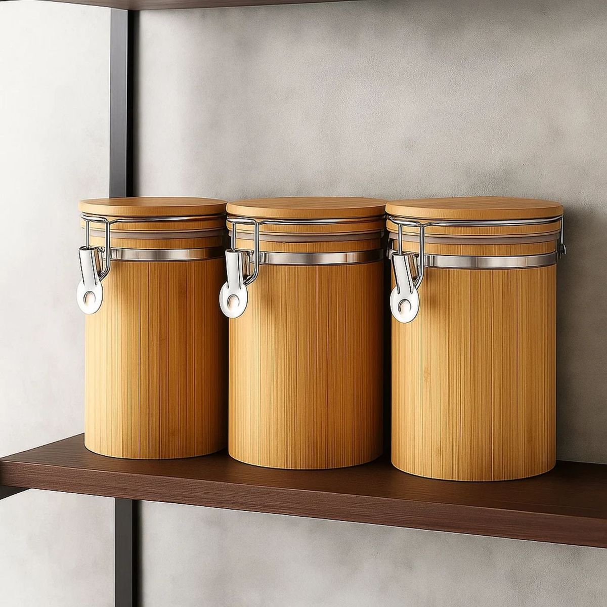 GENERICO - Set 3 Frascos Recipiente Hermeticos Para Alimentos De Bambu
