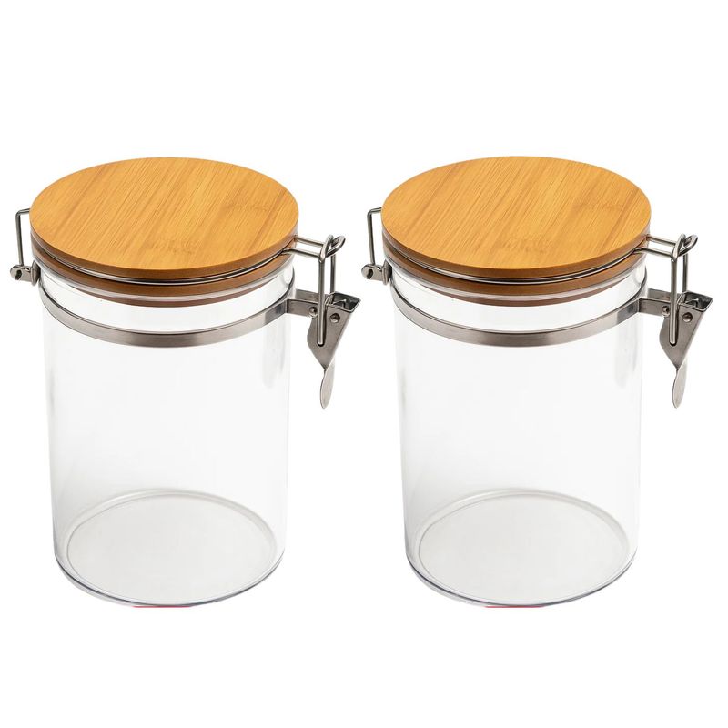 GENERICO - Set 2 Frascos Tarro Hermetico Vidrio 600mL Con Tapa De Bambu