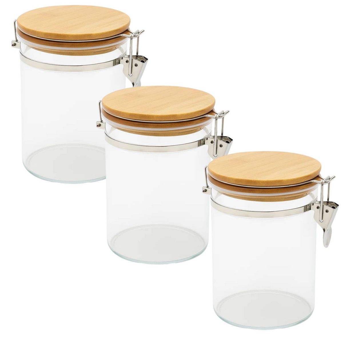 GENERICO - Set 3 Frascos Tarro Hermetico Vidrio 600mL Con Tapa De Bambu