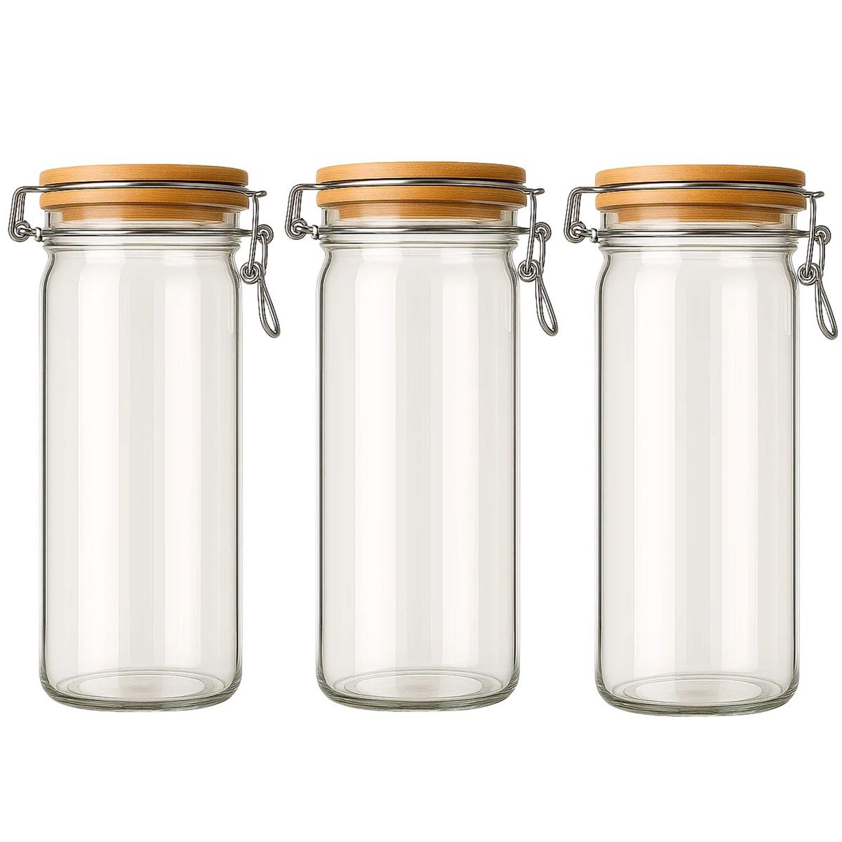 GENERICO - Set 3 Frascos Tarro Hermetico Vidrio 700mL Con Tapa De Bambu