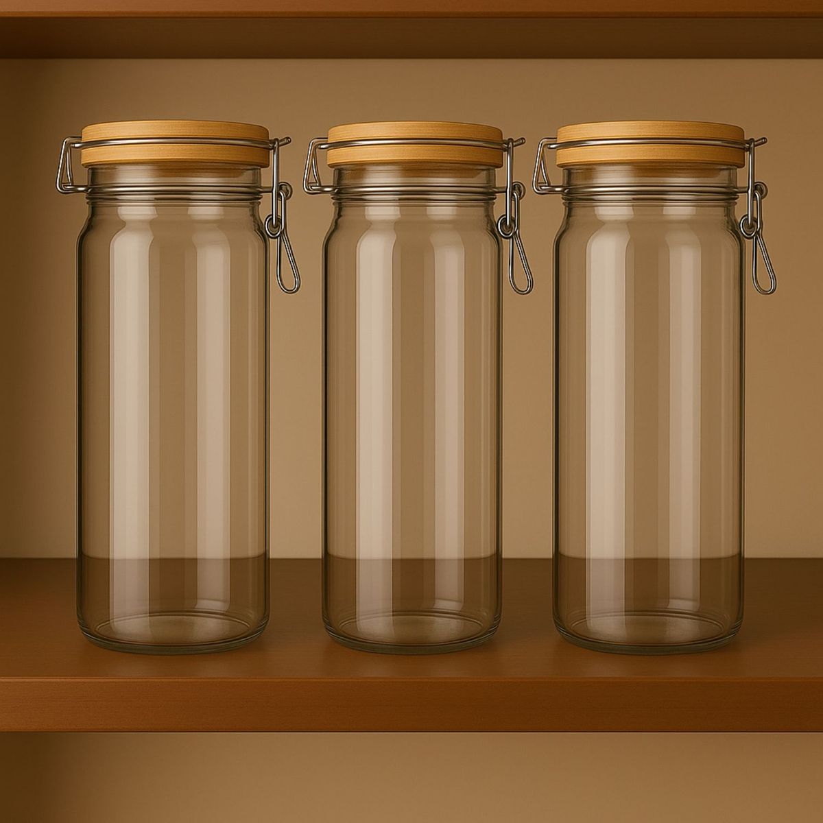 GENERICO - Set 3 Frascos Tarro Hermetico Vidrio 700mL Con Tapa De Bambu