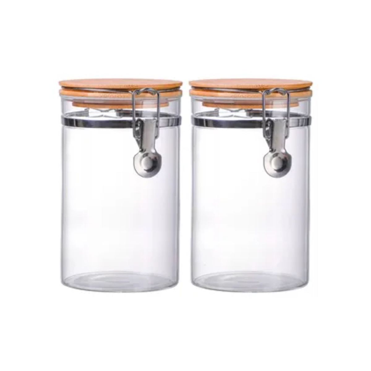 GENERICO - Set 2 Frascos Tarro Hermetico Vidrio 480mL Con Tapa De Bambu