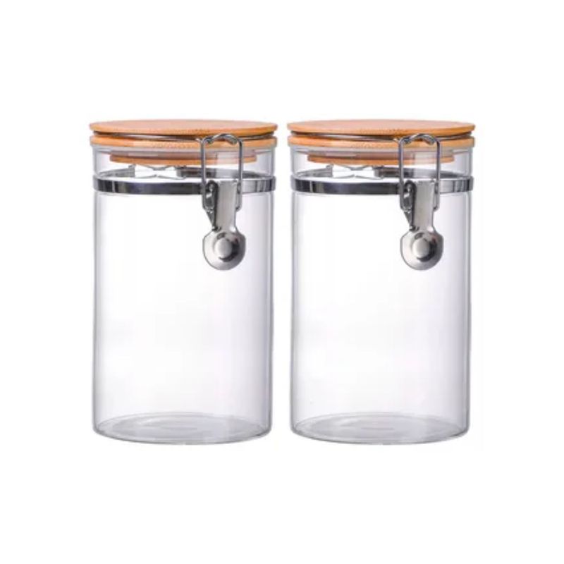 GENERICO - Set 2 Frascos Tarro Hermetico Vidrio 480mL Con Tapa De Bambu