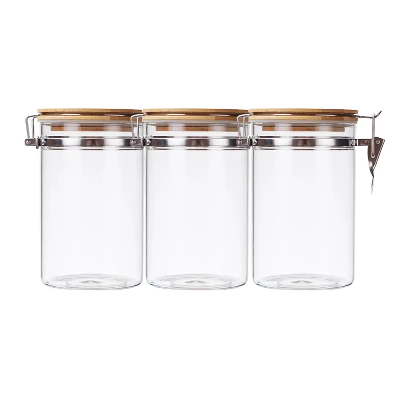 GENERICO - Set 3 Frascos Tarro Hermetico Vidrio 480mL Con Tapa De Bambu